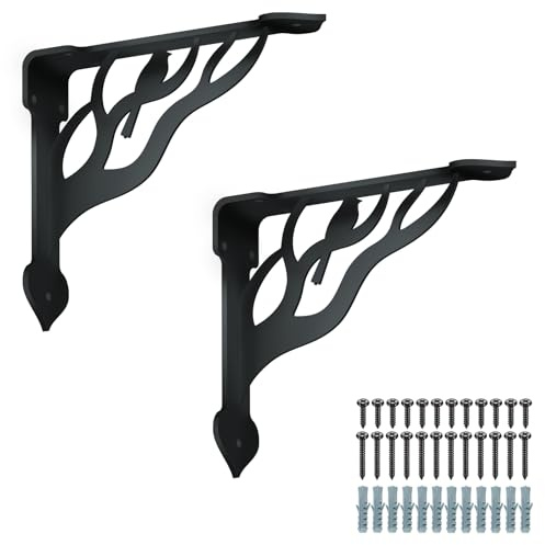 SUPERDANT 2 Pack Tree Branch Shelves Brackets Birds Heavy Duty Decorative Shelf Bracket Black Iron Wall Shelf Brackets for Home Kitchen Bookshelf Fireplace Mantel Corbels Metal Corner Brace 8.3x6.8in