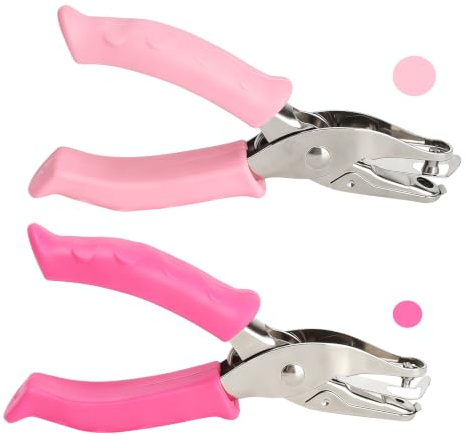 2 stycken hålslagare 1 hål, rund hålslagare, pappershålslagare, rosa | Robust 1-håls stansare, bekvämt handtag, metallhylsa, håltagare för DIY-skola, rent och exakt snitt