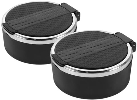WHAMVOX Cenicero de Coche con Tapa Negro, Diseño Reducido y Anti Humo, Plástico Resistente, Paquete de 2 Piezas, Accesorio Portátil Adecuado para Interiores de Automóvil