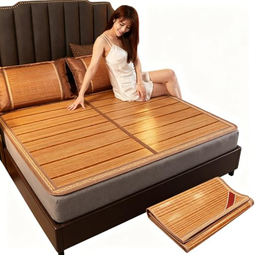 MMleYN Stuoia di bambù Estiva, Materassino Rinfrescante Pieghevole in Rattan, Letto Fresco Fronte-Retro, Tappeto Traspirante Assorbi-Sudore per Soggiorno(220x200cm)