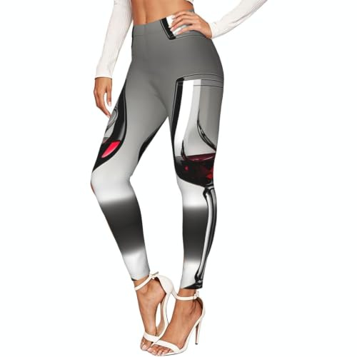 Vinglas tryck dam yogabyxor leggings dam träning loungebyxor, Svart, S