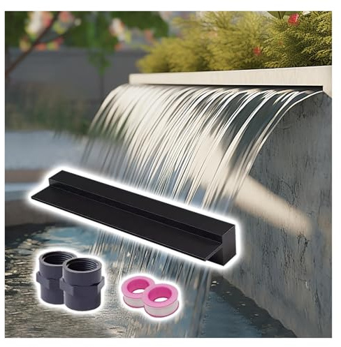 Stålfritt dammfilter och vattenfallsöverflöd – 70 cm (27,6 tum) – trädgård, terrass, pool och spa dekoration (svart) – vattenlek för utomhusbruk