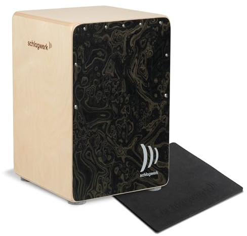Schlagwerk CP4006 Cajon La Perù Night Burl - Medium Size Höhe 45 cm - Ausgewogener Sound - stufenlos stimmbare Snare Saiten- Inklusive Sitzkissen - Made in Germany