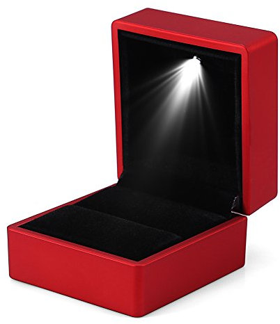 Scatola per Anelli Moderna con LED Luminoso, Porta Gioielli Stile Elegante, Design Accattivante, Scatola da Sogno per la tua Collana o Bracciale Rosso