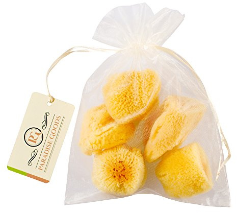 Natural Yellow Sea Silk Sponges 1,5 Inches Pack of 5 in an Organza Bag. Great for Cosmetic Use: Makeup Removal, Facial Cleansing & Cleaning. Softly Rough but Not Skin Irritating