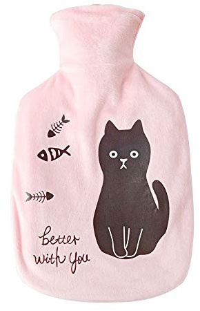 Monbedos - Borsa dell'acqua calda da 1 litro, in gomma calda, con rivestimento in peluche, colore: Rosa