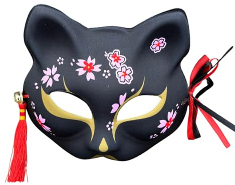 YangYong Kitsune Masque de renard pour Halloween, déguisement d'animal, kabuki, demi-visage de chat, bal masqué