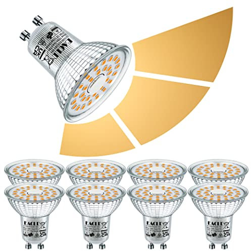 EACLL GU10 LED Bulbs Dimmable Warm White 6W 2700K, 50W Halogen Lamp Equivalent. 570 Lumen Energy Saving Light Source, 3-Stage Dimming, Wide Beam 120° PAR16 Reflector Spotlight, Pack of 8