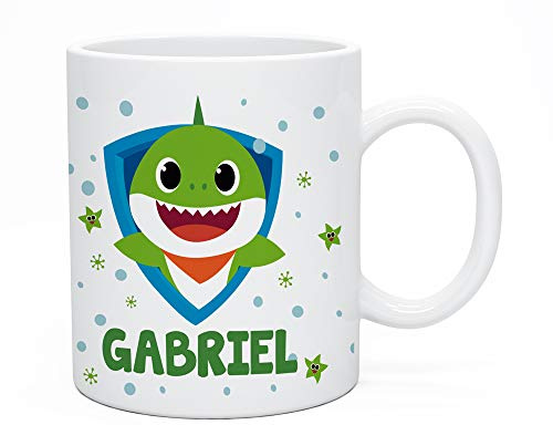 Regalo Original Taza de plástico Infantil Personalizada con Nombre y Baby Shark para la Vuelta al Cole 33 Cl (Verde)