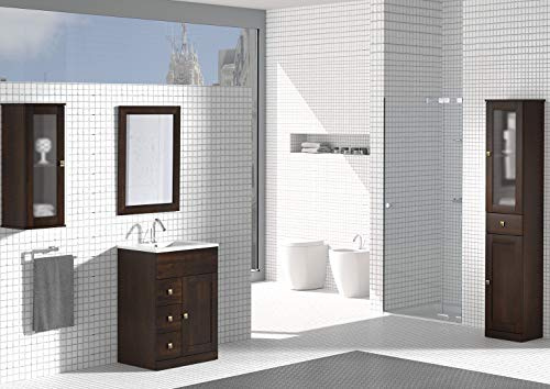 Bathforte Mueble de Baño de Madera Babel Color Nogal + Lavabo cerámico (60x80x45)