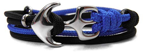 Schickes Edelstahl Anker Armband - mit 2 Farben - Paracord Armband-Thin Blue Line-Verstellbar-Weihnachtsgeschenk-Black & Royal Blue