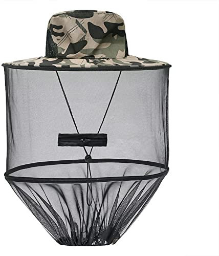 Sonnenhut Netzhut Anglerhut Fliegenschutz Imkerhut Camouflage Moskitonetz Kopf Schleier Gesicht Mesh Kopf Abdeckung Anti-Mücken Bienen Anti-Insekten Camping Angeln Hut mit Netz Wandern Exploration