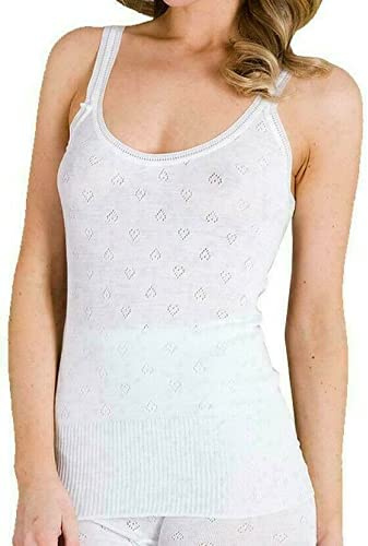 iTRONiK New 100% Cotton Snowdrop Ladies Thermal Underwear-Vest, Short Sleeve, Long Sleeved, Vest - White Made in The UK (L, V Neck Plain)