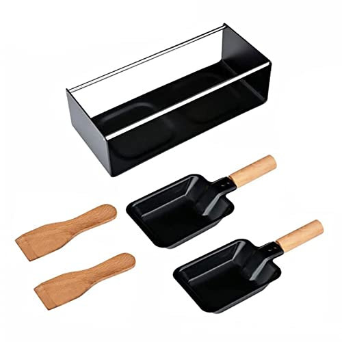 Raclette - Set raclette per 2 persone, con raschietti, raclette, pieghevole, antiaderente, teglia da forno, in acciaio al carbonio, con manico in legno