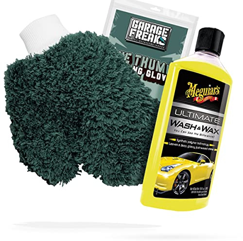 detailmate Autowäsche Bundle - Autoshampoo Meguiars Wash & Wax 0,473L + Garage Freaks One Thumb Washing Glove - Autopflege Set mit Waschhandschuh und Auto Shampoo