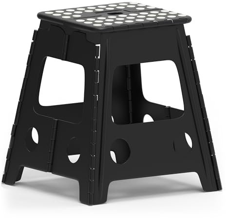 ZENO Step Stool 16 Inch | Folding Stool | Heavy Duty Foldable Stools for Adults & Kids | Folding Stools for Kitchen, Bathroom, Bedroom | Lightweight & Easy To Carry | Holds 150KG | Black