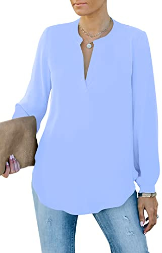 Homlan Chemisier élégant pour Femme - Col en V - Manches Longues - Décontracté - Tunique à Manches Longues - Couleur Unie