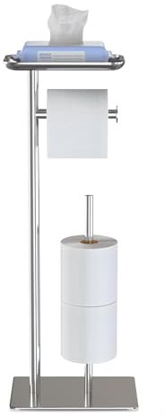 Porte-Rouleau de Papier Toilette sur Pied avec étagère de Rangement supérieure, Support de Papier Toilette, Distributeur de Papier Toilette au Sol, rangements 4 Rouleaux de réserve