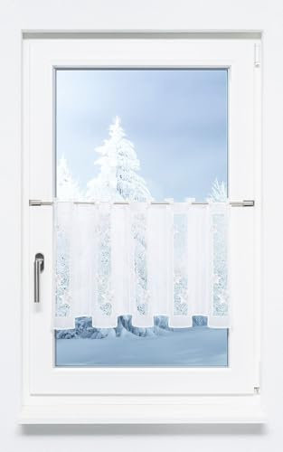 Plauener Spitze Scheibengardine Sternenstaub (Bx H) 80cm * 40cm Silber/Silber-Weiß
