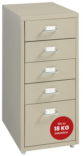 [en.casa] Rollcontainer Kökar Schubladenschrank Metall Aktenschrank mit 5 Schubladen Bürowagen mit Rollen für Arbeitszimmer 69 x 28 x 41 cm Kamelfarben