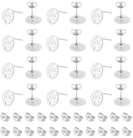 UNICRAFTALE 60 Stk DIY Ohrstecker Flache Runde Strukturierte Ohrstecker Hypoallergener Ohrringen Zubehör Ohrring Selber Machen Für Schmuckherstellung