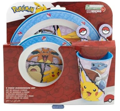 My sweety pop - Set de vaisselle pour enfant - coffret repas - ensemble 5 pièces - Assiette - Bol - Verre - Fourchette – cuillère - Pokémon - Garcon