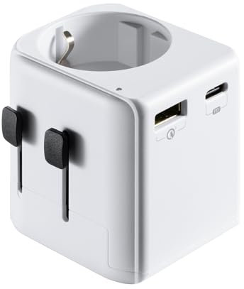 Ewent, adattatore universale da viaggio, adattatore spina universale a spagnolo (Schuko) con 1 porta USB tipo C + 1 porta USB, per USA, UK, AUS, Cina,Canada, Giappone e oltre 100 paesi