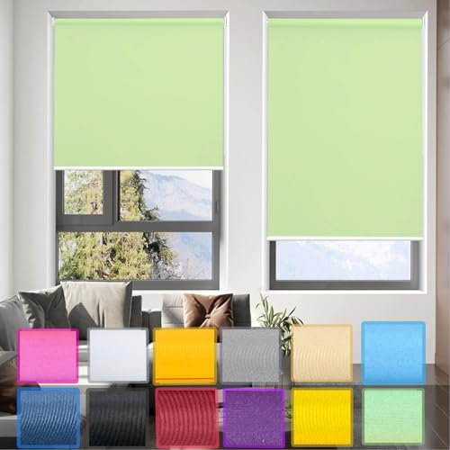 Rollo ohne Bohren Verdunklungsrollo 40 x 150 cm Einfache Installation ohne Bohren, Fensterrollo Seitenzugrollo Klemmrollo mit Klämmträger, für Fenster und Tür, Grün