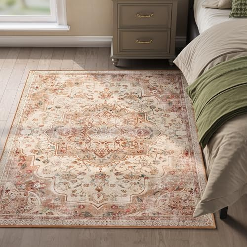 SONGMICS Home Alfombra Antideslizante, 120 x 170 cm, Lavable a Máquina | Adorno para Dormitorio, Salón, Cocina, Entrada, Comedor, Estilo Bohemio, Beige, Colección VERINA TAR032K01