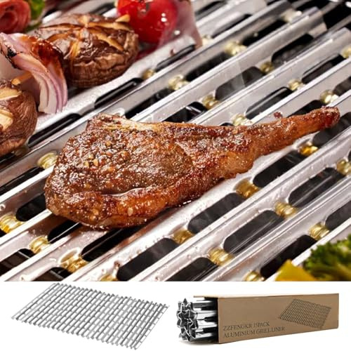 15 Pack BBQ Disposable Aluminum Liners, 12 x 17.7 Disposable Grill Grates Vegetable and Meat Grill for Outdoor BBQ Grill, Grilling Accessories