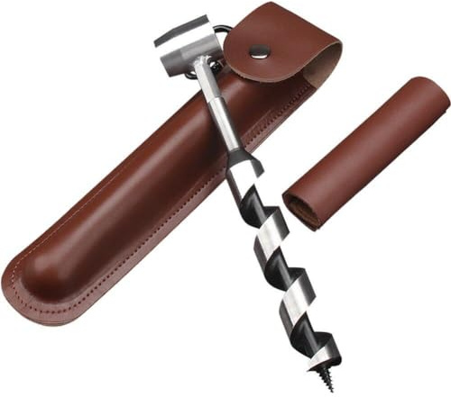 Muteitt Tarière Bushcraft, Outils De Survie, Clé À Tarière Manuelle Bushcraft, Tarière À Bois À Œil, Cheville De Perçage Manuelle, Outil Multifonction avec Étui en Cuir