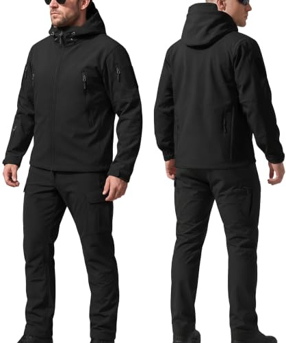2-Teiliger Taktischer Anzug Herren Softshell | Winter Outdooranzug-Set | Wasserdichte Skijacke & Hose Militär Skianzug für Wandern Jagd Angeln Airsoft Paintball Security Fleece Kampfanzug