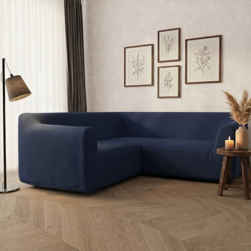 Italian Bed Linen Dahlia Housse de canapé d'angle élastique/Extensible, Bleu foncé