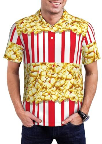 ATOurDealss Popcorn Print Golf Shirts for Men Performance Short Sleeve Shirt Hawaiian Shirt 3XL Multicolor