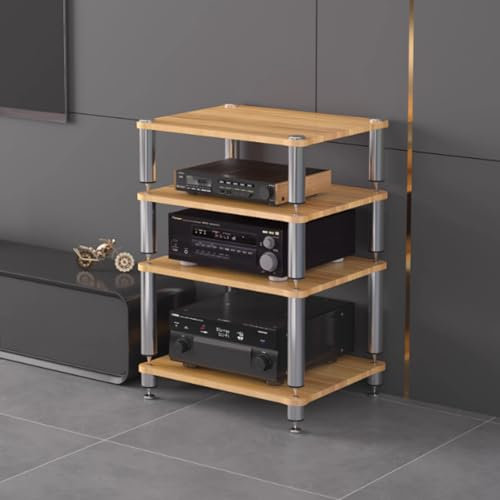 STCERY 4-stufiger AV-Medienständer, Verstärker-Rack-Regal, TV Rack HiFi Regal Audio Schrank, für Plattenspieler & Stereoanlagen & Kompaktanlage, Aus Massivem Holz(Walnut)