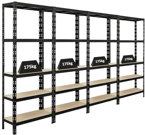 PROREGAL Mega Deal | 4X Étagère pour Charges Lourdes Apollo | HxLxP 180x75x30 cm | Charge Max. 175kg | Noir