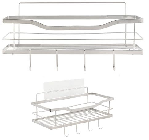 Generico UtiBox - Mensola Doccia, Mensola Doccia Senza Foratura, 5 Ganci Removibili, Impermeabile, Acciaio