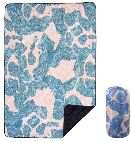 sheelokhwui Waterproof Outdoor Blanket, 79 x 55 Large Packable Picnic Blankets, Foldable Picnic Mat for Park, Lawn, Grass, Beach, Concert (Abstract Line)