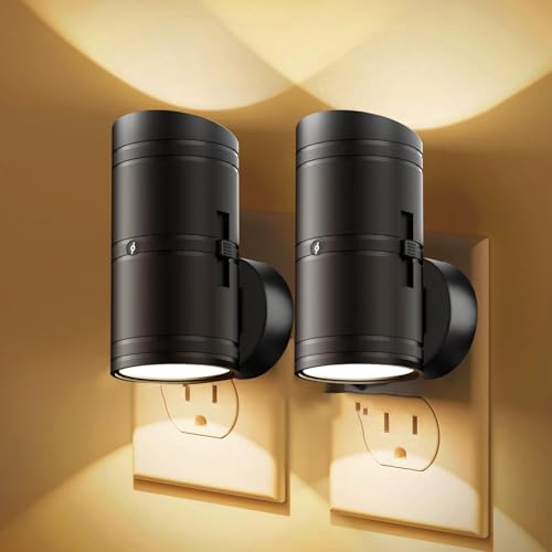 Night Light Plug in Wall, 2 Pack Night Lights with Dusk to Dawn Light Sensor (NO Motion Sensor), 0-100LM Adjustable Brightness, Warm Light 3000K,Modern Night Light for Kids Stairs Hallway Bedrooms