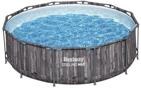 Bestway Steel Pro MAX Solo Pool ohne Zubehör 366 x 100 cm, Holz-Optik (Mooreiche), rund