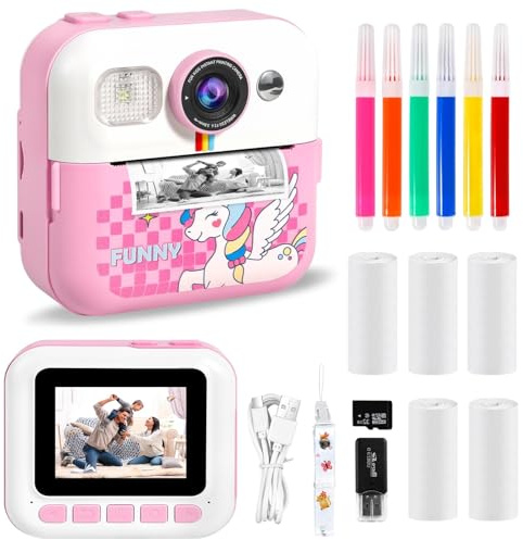 Appareil Photo Instantané, 2.4 Écran Appareil Photo Enfant avec Papier d'impression et Carte 32GB, Mode Selfie et Video, Cadeau Jouet pour Enfant Garçons Filles de 3-14 Ans