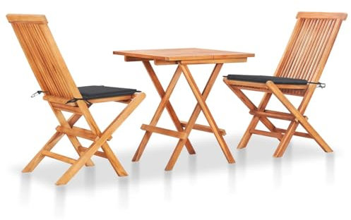 Xichuzi 3-TLG. Bistroset mit Anthrazit Kissen, Balkonmöbel, Bistrotisch Mit Stühlen, Garten Möbel, Gartenlounge, Balkonset Für Kleine Balkone, Möbelsets, Massivholz Teak