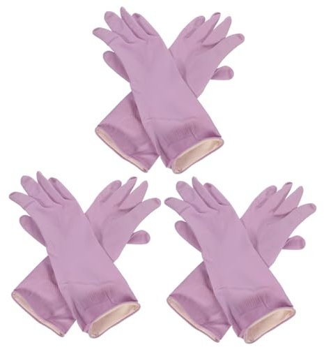 SOESFOUFU 3pairs Latex Dishwashing Gloves for Kitchen Cleaning Cooking Dishwasher Gloves Granular Palm Design