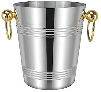 sektkübel Eiskübel, Metalleimer aus poliertem Edelstahl mit goldenen Tragegriffen, Weinkübelkühler, Getränkewanne for Partys, Picknicks, Camping, Barnutzung im Freien, Silber eiskübel(Klein)