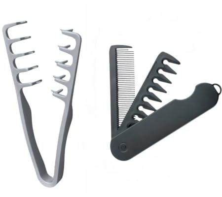 Voluminous wide-toothed hair comb Travel folding design Wide fine-toothed dual-purpose set Men's fluffy texture, ABS plastic with textured grip