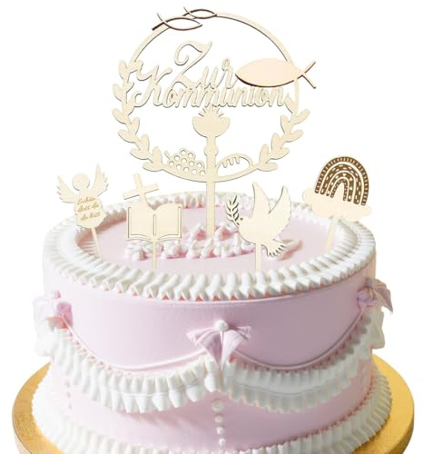 BLPRKOT Tortendeko Kommunion, Cake Holz & Tischdekoration, Fisch-Kreuz Kuchen-Deko für Erstkommunion, Dekoration für Junge und Mädchen, Kommunions-Geschenke und Gastgeschenke