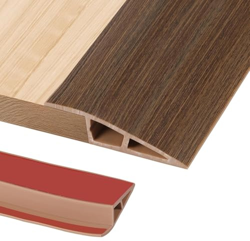1M PVC Türschwellen Leiste Selbstklebend 15-20mm(H),Übergangsprofil,Boden-Leiste,Übergangsleiste Boden Schwellenleiste und Kanten,Abdeckleiste für Laminate Schwellen, Braune Holzmaserung