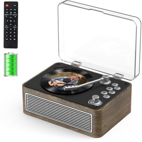 Gueray Lettore CD Bluetooth Portatile con Altoparlanti 3600mAh Ricaricabile Vintage per Casa, Lettore CD Retrò Legno Quercia Radio FM con Telecomando, Supporta Riproduzione USB AUX per Audiolibri