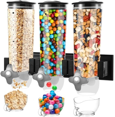 Tressify Distributeur de céréales mural à 3 têtes, capacité de 4,5 L, boîte de rangement pour aliments secs pour cuisine, café et noix
