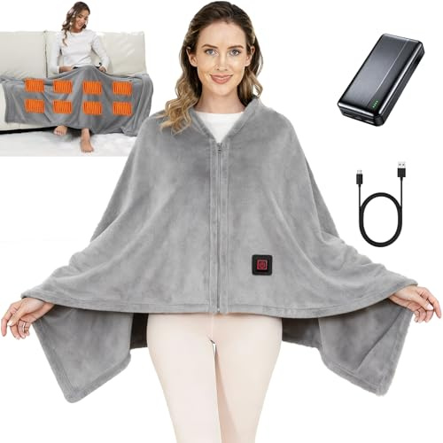 Ahigh Heizdecke mit Akku Kabellos, Elektrische Wärmedecke mit 3 Temperaturstufen & Überhitzungsschutz 150x80cm Doppelseitig Flanell Doppelte Dicke Ideal für Zuhause, Büro, Camping | Waschbar